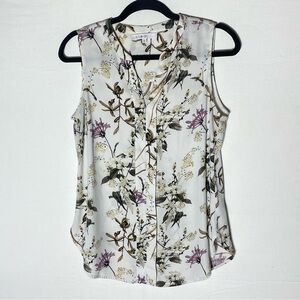 Cleo Cream Purple Green Sleeveless Floral Blouse S